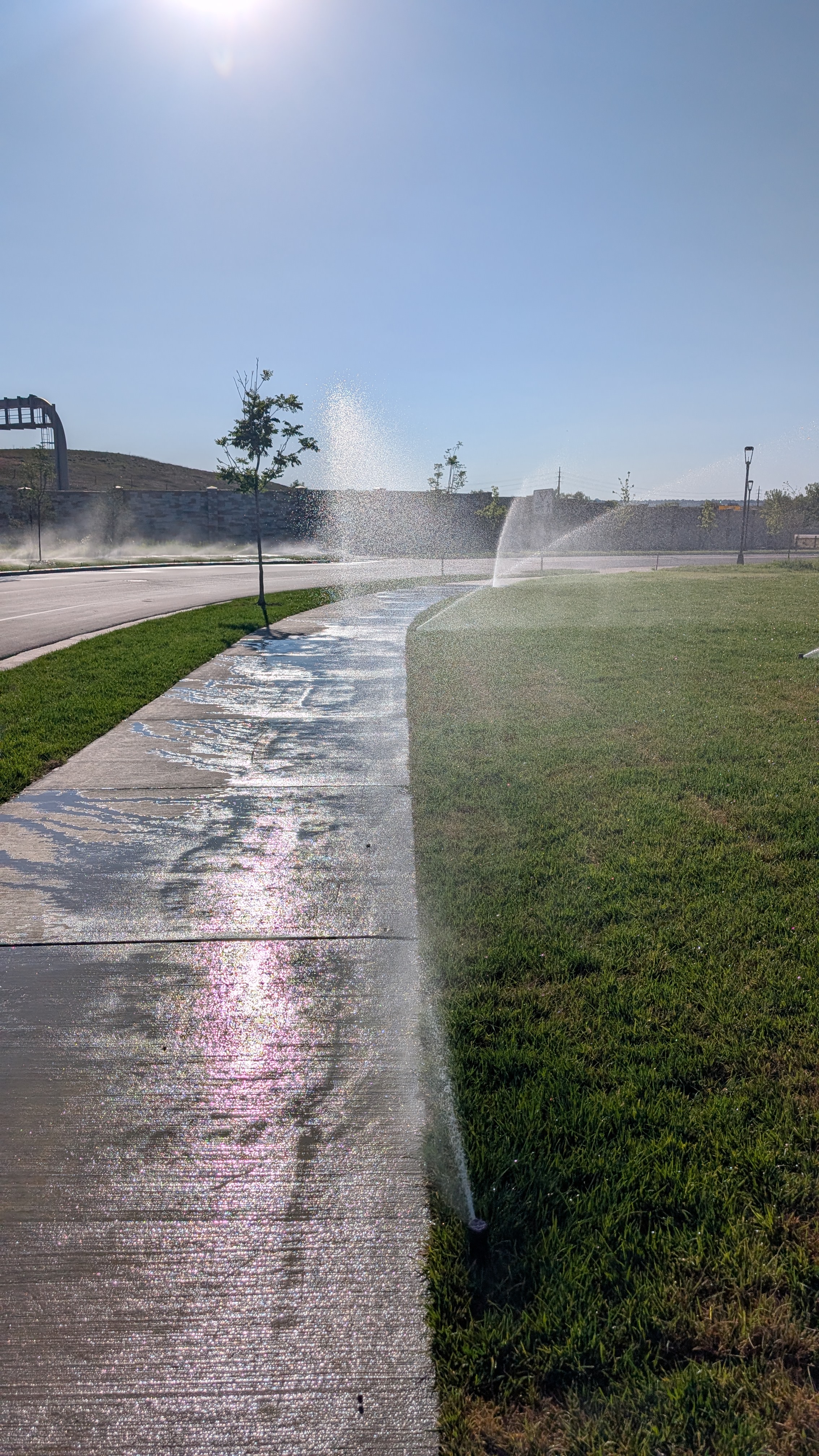 The town's obstacle course built by sprinklers...
